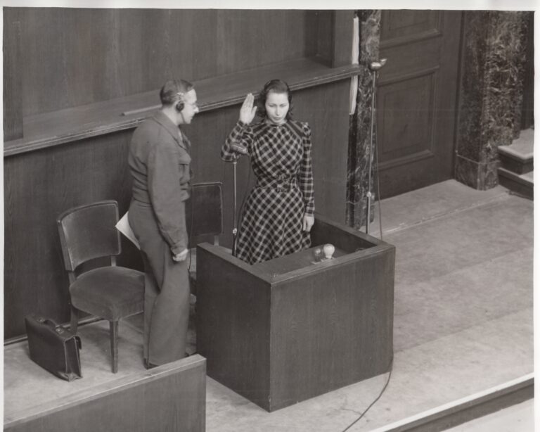 Former inmate at Ravensbrück concentration camp testifying at Nuremberg Medical Trial